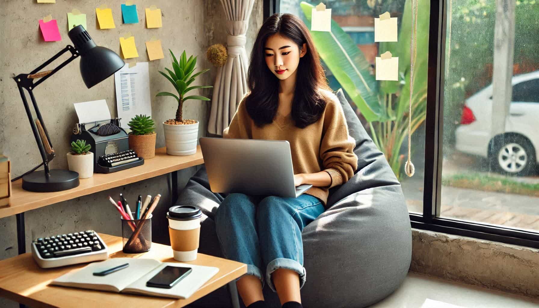 Woman coding on laptop