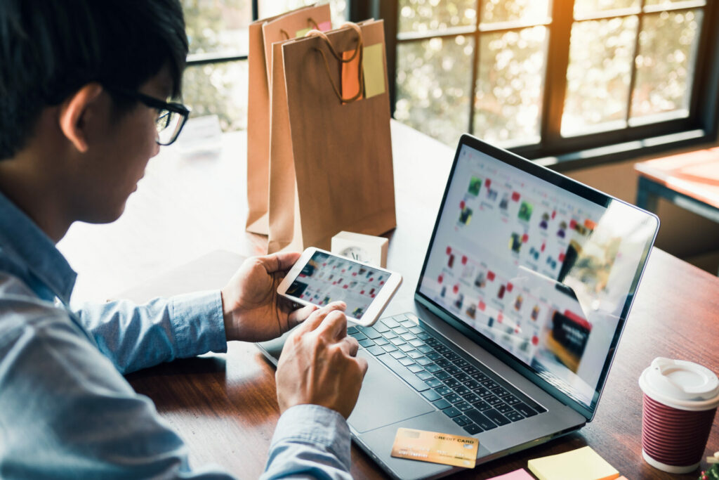 man using e-commerce to import