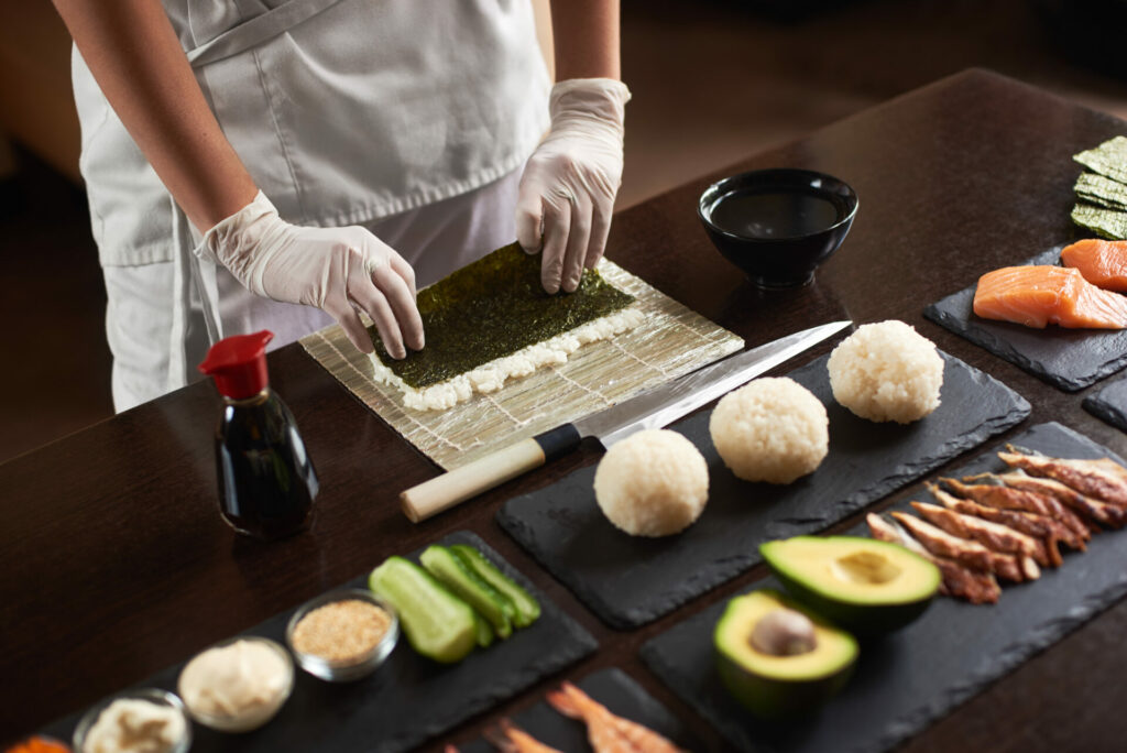 process-of-preparing-rolling-sushi