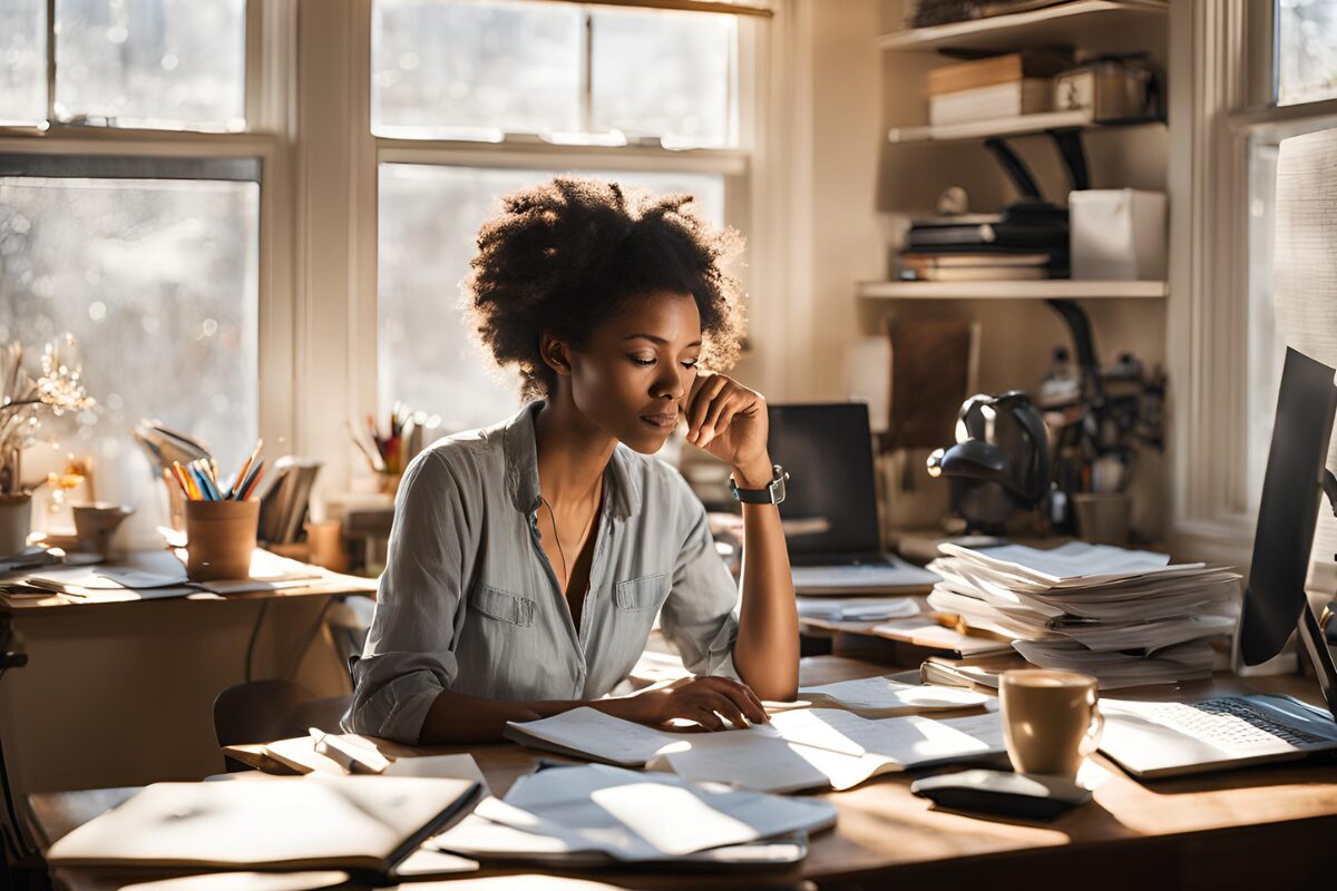 Woman looks for a job and has her resume on the desk